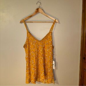 Yellow Floral Lace-Trim Cami Tank Top